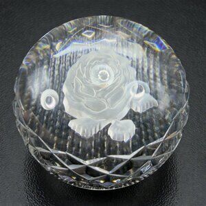 Waterford Crystal Paperweight Etched Rose Signed Clear Dome Weight Heavy Vintage